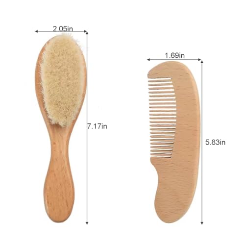 PandaEar 3 Pack Baby Brush and Comb Set Newborn, Silicone Cradle Cap Brush for Babies, Soft Newborn Hair Brush with Soft Goat Bristles, Wooden Toddler Comb Hairbrush Set for Boys and Girls