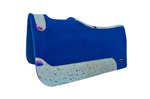 Horse 32" x 30" Western Contoured Wool Felt Therapeutic Saddle Pad 39233 - color: Blue Multicolor Hair-on