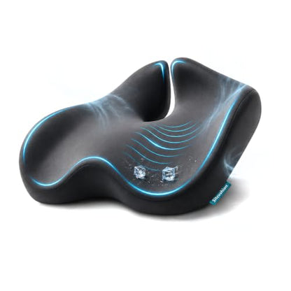 Cooling Seat Cushion for Tailbone Pain Relief, X Large Office Chair Cushion | Extra Large Cooling Office Chair Cushion and Coccyx Seat Cushion with a Breathable Cover to Ease Heat and Pressure (Black) - color: Cooling Black