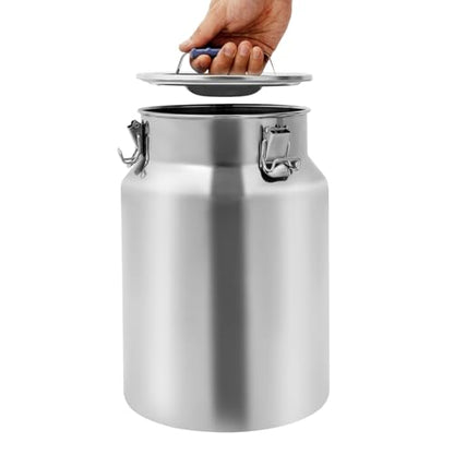 DYNAMI 3.2Gal Stainless Steel Airtight Canister,Large Metal Food Storage Container,Stainless Steel Bucket Milk Can Milk Jug With Lid&Handle, for Kitchen Rice Flour Coffee Bean (Silver) - color: Silver