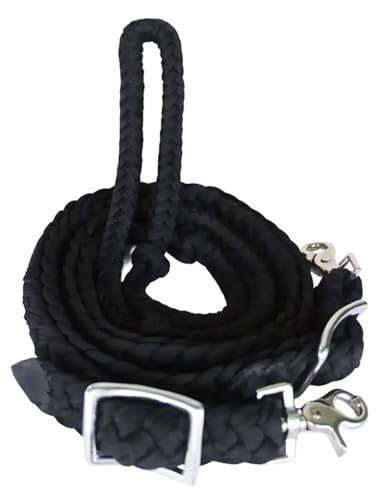 CHALLENGER Roping Knotted Horse Tack Western Barrel Reins Nylon Braided 8 Ft. Purple Snaps 60709 - color: Black