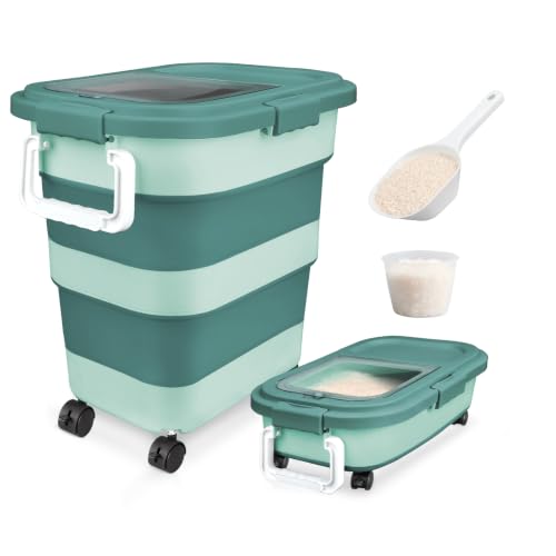 Komzon Rice Storage Container10-40 Lb, 25 Lb Pet Dog Food Storage Container, Collapsible Airtight Rice Storage Container, Rice Dispenser Bin with Cup and Scoop for Flour Cereal Pasta Grain, Cat Bird - size: 15-40 Lbs