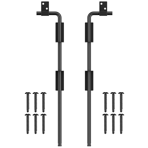 Heavy Duty Cane Bolt Gate Drop Rod, 18" Black Gate Latches Hardware for Wood Fence/Metal/Vinyl/Double Gates, Outdoor Gate Ground Latch Drop Rod with Mounting Screws, 2 Pack - size: 18 Inch