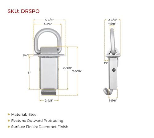 Mytee Products 4 Pack 5/8 Inch Stake Pocket D Rings w/Outward Protruding Design, 18000 lbs | Adjustable Trailer Stake Pocket Tie Down Utility for Flatbed Trucks & Trailer w/Hitch Pin - color: Silver w/ Outward Protruding, size: 4 - Pack