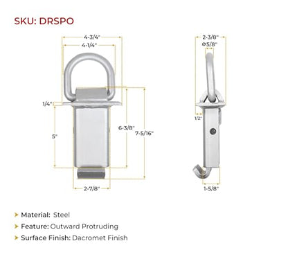 Mytee Products 4 Pack 5/8 Inch Stake Pocket D Rings w/Outward Protruding Design, 18000 lbs | Adjustable Trailer Stake Pocket Tie Down Utility for Flatbed Trucks & Trailer w/Hitch Pin - color: Silver w/ Outward Protruding, size: 4 - Pack