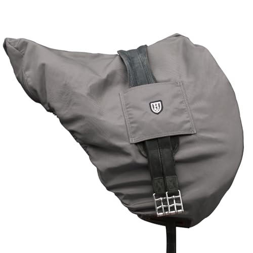 Harrison Howard Premium English Saddle Cover, Waterproof & Breathable Fleece-Lined Protective Saddle Cover - color: Charcoal Grey, size: Dressage-One Size