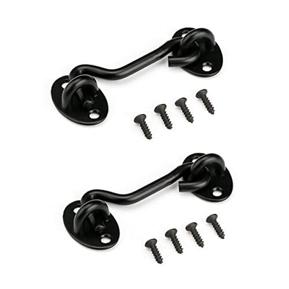 Privacy Hook and Eye Latch Easy Lock for Barn Door, Black (6 INCH-2PCS) - size: 6 INCH-2PCS