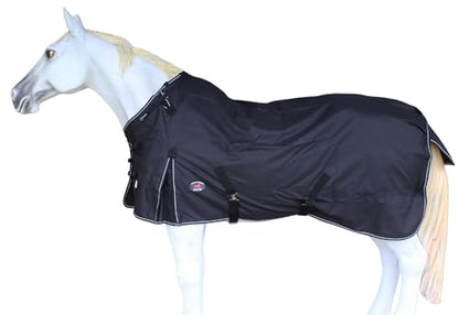 Challenger 1200D Turnout Rain Horse Sheet Light Winter Blanket Gusset 363G - color: Black Black-White Trim, size: 68"