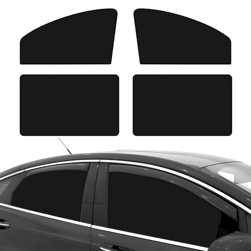 4 PCS Car Side Window Sun Shades, Heat Insulation Auto Windows Shades Privacy Protection Curtain with Magnets, UV Rays Blocker Window Cover for Most Vehicles, Car Accessories (Black) - color: Black