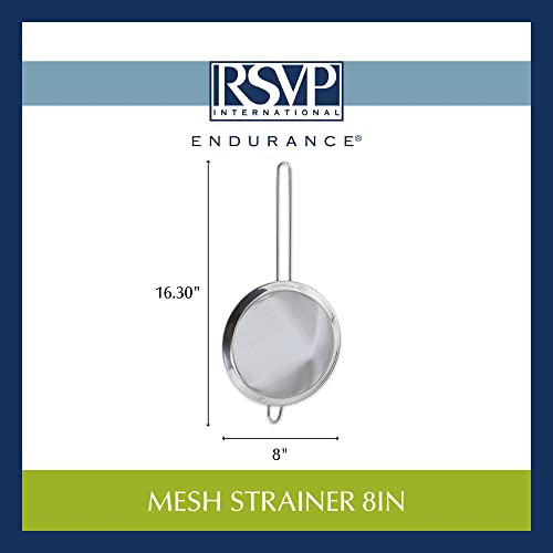 RSVP International Endurance Kitchen Collection, Stainless Steel Fine Mesh Conical Sieve/Colander, Multi-Purpose for Cooking, Baking, Loose Leaf Tea, Bar Strainer Cocktails, 8-Inch - size: 8-Inch