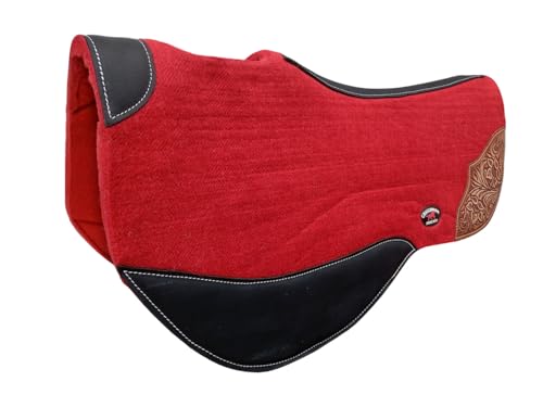 Horse 32"x32" Western Contoured Wool Felt Cotton Bareback Saddle Pad 39259 - color: Red