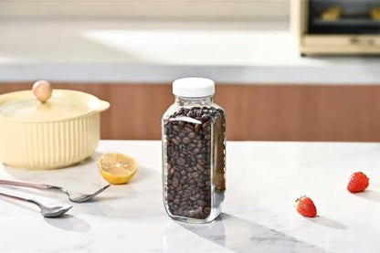 Fox Run Square Glass Milk Bottle, Leaf-Proof 16.9 oz Juice and Creamer Container with Lid