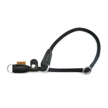 Braided Round Martingale Dog Collar, Training Collar with Slidable Stop Ring and Adjustable Stopper - Ideal for Small Dogs (S(1/4") - 14" Long, Black) - color: Black, size: S(1/4") - 14" Long with stopper