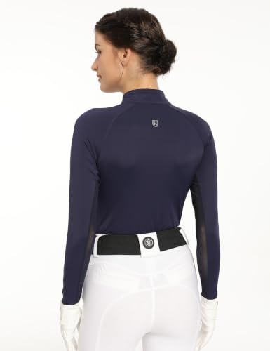Harrison Howard Women's Long Sleeve Riding Top with Half Mesh Arms, UPF 50+ Quick-Dry Summer Shirt with Stylish Neckline - color: Dark Blue, size: Small