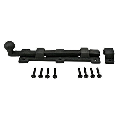 Renovators Supply Manufacturing Slide Bolt Latch 8 3/4 in. Black Wrought Iron Ball Tip Style Slide Bolt with Mounting Hardware - size: Pack of 1, style: 8.75 inch