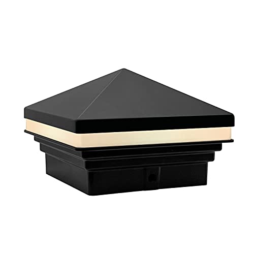 GKOLED Low Voltage Pyramid Post Cap Light, 9-15V AC/DC 3W IP65 Outdoor Deck Lighting, 2700K LED Fence Cap Light for 3.5x3.5 4x4 Wood or Vinyl Posts, Solid Die-cast Aluminum Top, Black - color: Pyramid Top-Black, size: 1 Pack-2700K