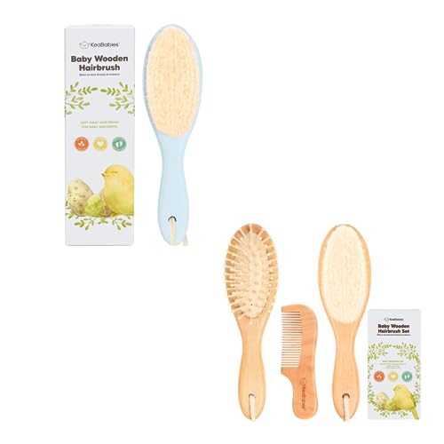 KeaBabies Baby Hair Brush and Comb Set - Soft Goat Bristles, Wooden Brush with Soft Goat Bristle, Soft for Baby's Head and Craddle Cap