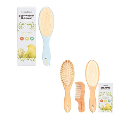 KeaBabies Baby Hair Brush and Comb Set - Soft Goat Bristles, Wooden Brush with Soft Goat Bristle, Soft for Baby's Head and Craddle Cap