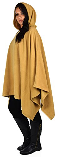 Dare2BStylish Women Poncho Style Hoodie Sweater Fleece Cover Up for Cold Weather - color: Khaki