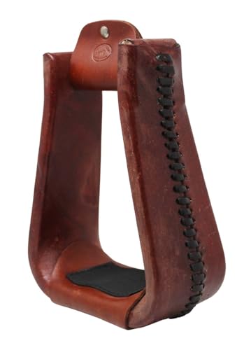 CHALLENGER Horse Saddle Stirrups Western Brown Rawhide Covered Bell Riding Mahogany Red 51217