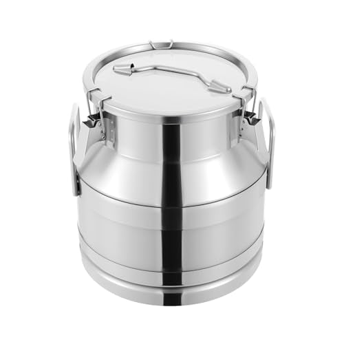 20L/5.28 Gallon Seamless 201 Stainless Steel Milk Can with Lid - size: 20L