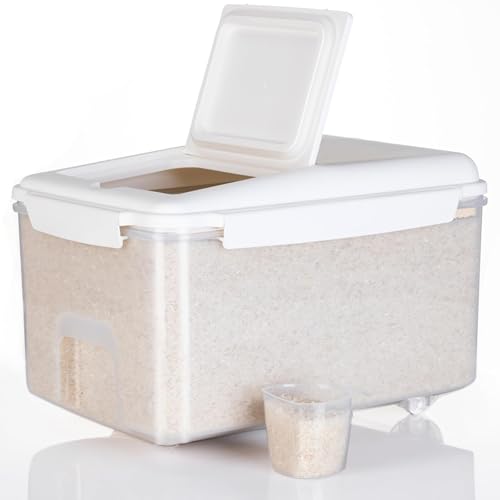 LivLab Mker 20 lb Airtight Rice Storage Container with Wheels, White | 20 lb rice or 15 lb flour capacity; airtight BPA-free bin with wheels keeps bulk dry food mobile, visible, and organized. - color: 10KG-A