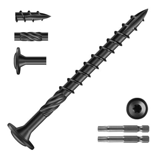 #14 x 3 Inch Lag Screws (176Pcs) 4lb. Structural Wood Screw, Black, Carbon Steel, Washer Head, Rust Resistant epoxy Coated, T30 Star Bit - color: Black, size: #14 x 3"