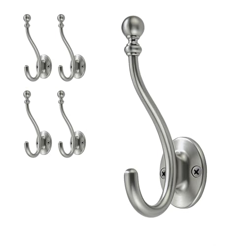 AVICCI 5 Pack Coat Hooks Brushed Nickel Coat Hook,Heavy Duty Hooks Decorative Wall Hooks for Bathroom Bedroom Kitchen Towel Robe Clothes Cabinet Closet Bathroom Hardware - color: Brushed Nickel