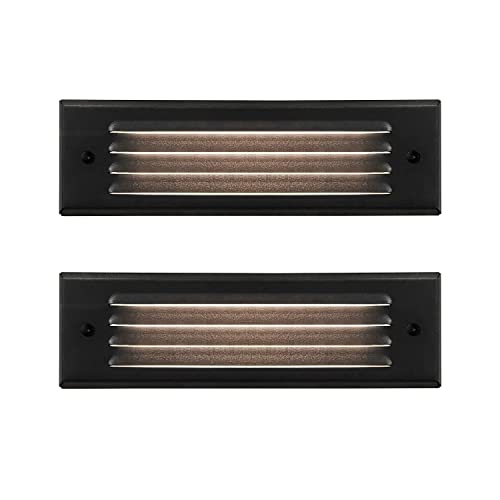 GKOLED Low Voltage LED Step Lights, 4W 12V Surface Mount Light with Horizontal Louvered Faceplate, Steps Decks Pathway Stairs, 2700K IP65, Die-cast Aluminum, Black Powder Coated Finish, 2 Pack - color: Black-Lengthened Size, size: 2 Pack-2700k
