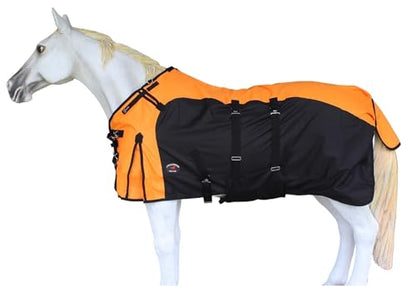 60" 1200D Turnout Waterproof Fleece Lined Medium Winter Blanket Sheet 382LG - color: Orange Black Wave, size: 60 inches
