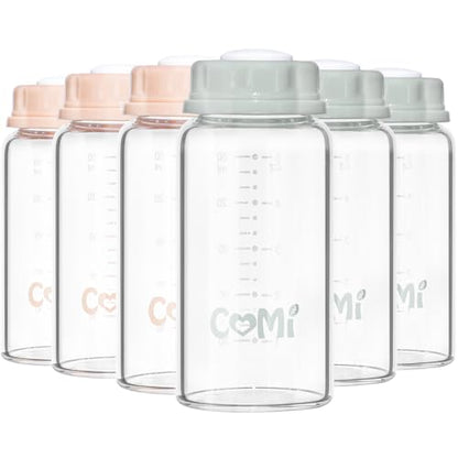 COMI Natural Glass Baby Bottle,Standard Neck Breastmilk Storage Bottle for Fridge,Breast Milk Container,Breast Pump Bottle Compatible with Medela Breast Pump,BPA Free,6PCS (5oz,3 Gray+3 Pink) - style: 3Pink+3Gray