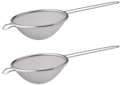 HIC Kitchen Fine Mesh Strainer With Helper Handle, 18/8 Stainless Steel, 5.5-Inch, For Sifting, Draining, And Straining Pasta, Rice, Soups, And Sauces, Set of 2 - size: Mesh, 5.5-Inch, Set/2