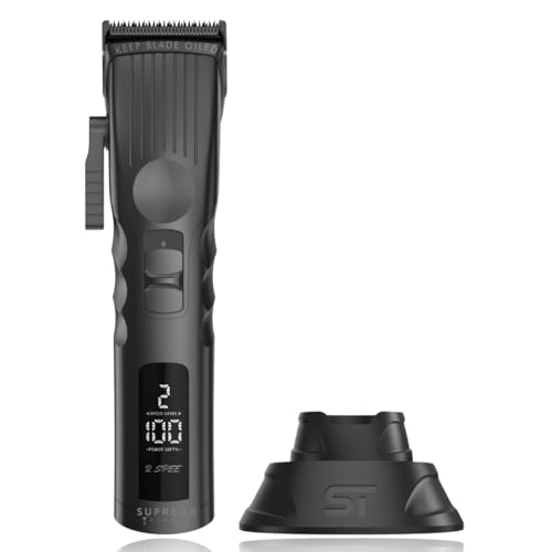 Supreme Trimmer 2Spee STC922 – Professional Cordless Hair Clipper with Removable Blade | 210 Min Runtime, 2-Speed Motor, Digital Display, Smooth Lever & Color Coded Guards - color: Black
