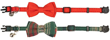 Collar for Cat Pet Breakaway with Bell Bowtie Detachable Bow Adjustable Safety Kitten Puppy Girl Boy 2pcs Christmas-A - color: Christmas-A
