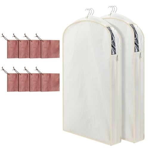 Briwooody Cotton Linen Garment Bags, 2 Sets, Moth Protection, Beige - color: Beige