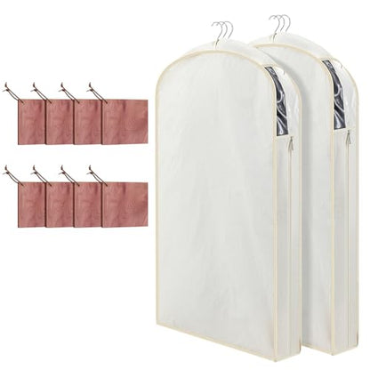 Briwooody Cotton Linen Garment Bags, 2 Sets, Moth Protection, Beige - color: Beige