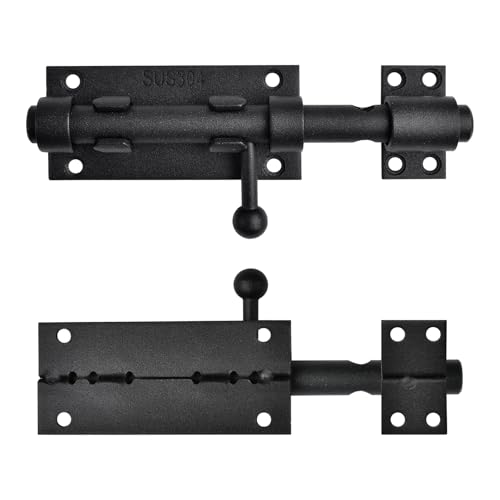 6.3inch Sliding Bolt Gate Latch, 2 Pack Heavy Duty Barrel Bolt with Padlock Hole, 304 Stainless Steel Solid Gate Lock Security Guard Door Latches for Yard Trailer Fence Shed Garages (Black) - color: Black
