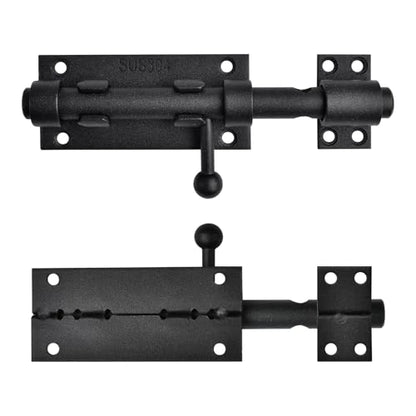 6.3inch Sliding Bolt Gate Latch, 2 Pack Heavy Duty Barrel Bolt with Padlock Hole, 304 Stainless Steel Solid Gate Lock Security Guard Door Latches for Yard Trailer Fence Shed Garages (Black) - color: Black