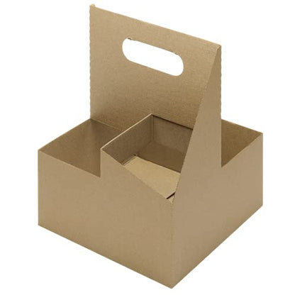 Karat Paperboard Drink Carrier with Handle [200ct] - Sturdy Kraft Coffee Cup Carrier for Hot/Cold Beverages, Fits 12-32 oz Cups - Eco-Friendly, Disposable To-Go Drink Holder (4-Cup) - size: 4-Cup