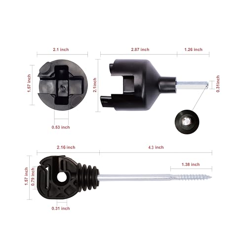 PK150 Multi-Function Medium Distance Offset Screw-in Insulators Black with 1 Free Socket Tool for Electric Fence Wood Post