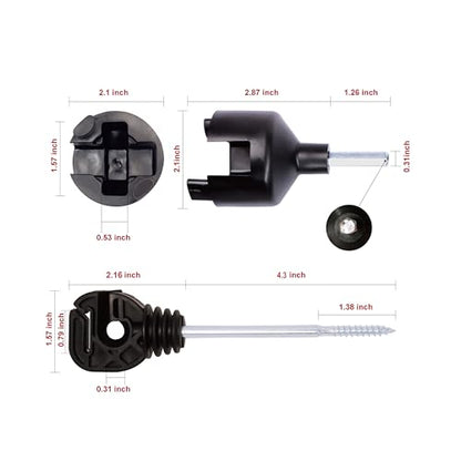 PK150 Multi-Function Medium Distance Offset Screw-in Insulators Black with 1 Free Socket Tool for Electric Fence Wood Post