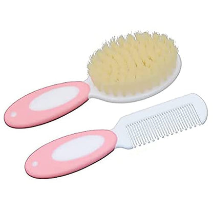 Baby Hair Brush and Comb Set, Baby Brush with Soft Natural Bristles - color: Pink