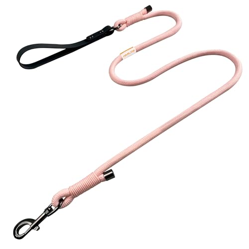 FOVRLZSE 5FT Heavy Duty Dog Leash for Large Medium Dogs, 440LBS Break Strength PVC Coated Non-Slip Handle, 360 Rotating Tangle-Free Buckle, Reinforced Waxed Rope for Walking Hiking Training, Pink - color: Pink
