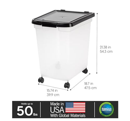 IRIS USA Dog Food Storage Container, Up to 50 lbs, Black, Made in USA - color: Black, size: 50 lbs