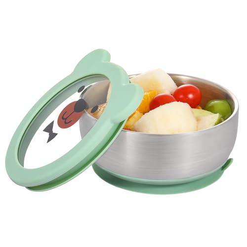MR. CHOU Baby Bowls with Non-Slip Silicone Suction Cup, Insulated Double-Layer 18/8 Stainless Steel Toddler Bowls with BPA Free Airtight Lids, Food-Grade Silicone Safe for Kids (Green) - color: Green