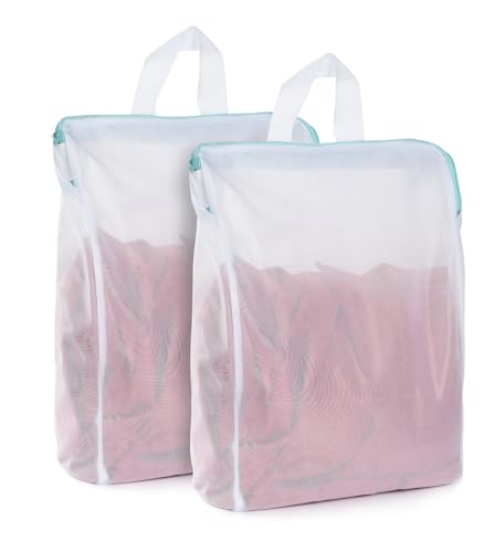 OTraki 12x16 Inch Mesh Laundry Bag 2 Pack Small Lingerie Bags with Handle and Zipper Fine Mesh Bags Delicate Washable Laundry for Home Colleage Travel Don't Drying, Melting 140-176℉, White - size: 12 x 16 inch