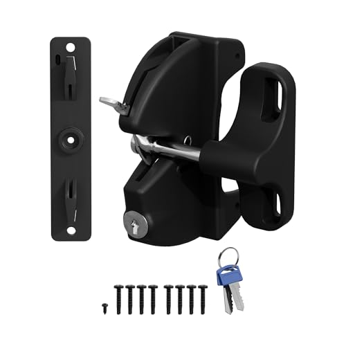 Self Locking gate Latch, Lockable Latch Key, Fence Lock Suitable for Outdoor Gates. Locking gate Latch Fence Hardware Suitable for Metal, Wood, and Vinyl Fences. Black Finish