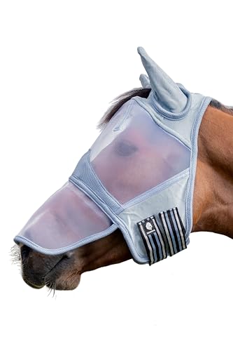 Equinavia Algard Horse Fly Mask with Nose Cover, Soft Mesh Full Face Design - color: Light Blue, size: Warmblood