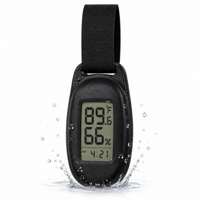 Portable Digital Thermometer Hygrometer, Mini Indoor Outdoor Temperature Humidity Monitor with Clock, Backlight & IPX4 Splash Proof, Compact Travel Thermometer for Backpack, Greenhouse, Camping