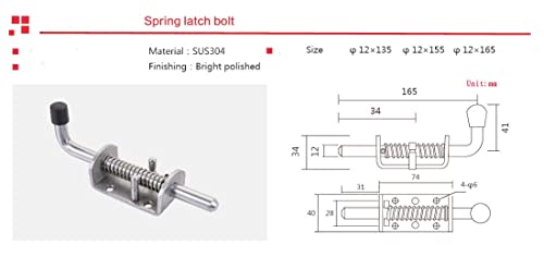 1PC Heavy Duty Stainless Steel 304 Spring Loaded Barrel Bolt Latch Lock,Latch Pin for Door Shed Gate or Tailgate Trailer Garage (Overall Length :165mm/ 6.2inch) - size: Overall Length :165mm/ 6.2inch